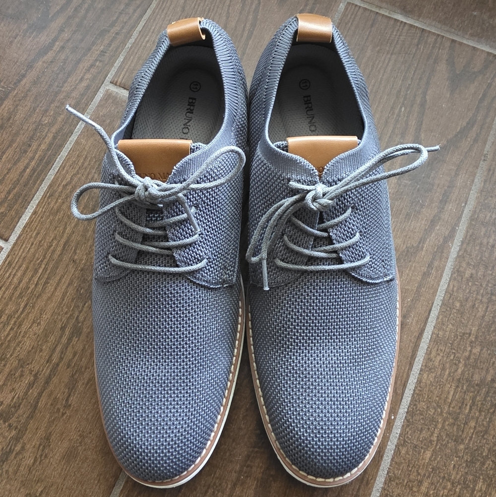 Bruno Marc Men's Light Gray Knit Derby Shoes with Tan Accents